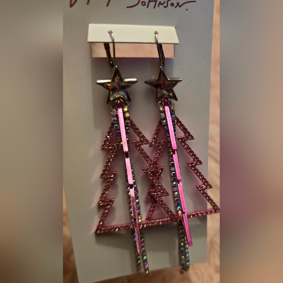 Betsey Johnson Christmas Dangle Earrings (Christmas Tree Drop Pink) - Picture 3 of 7